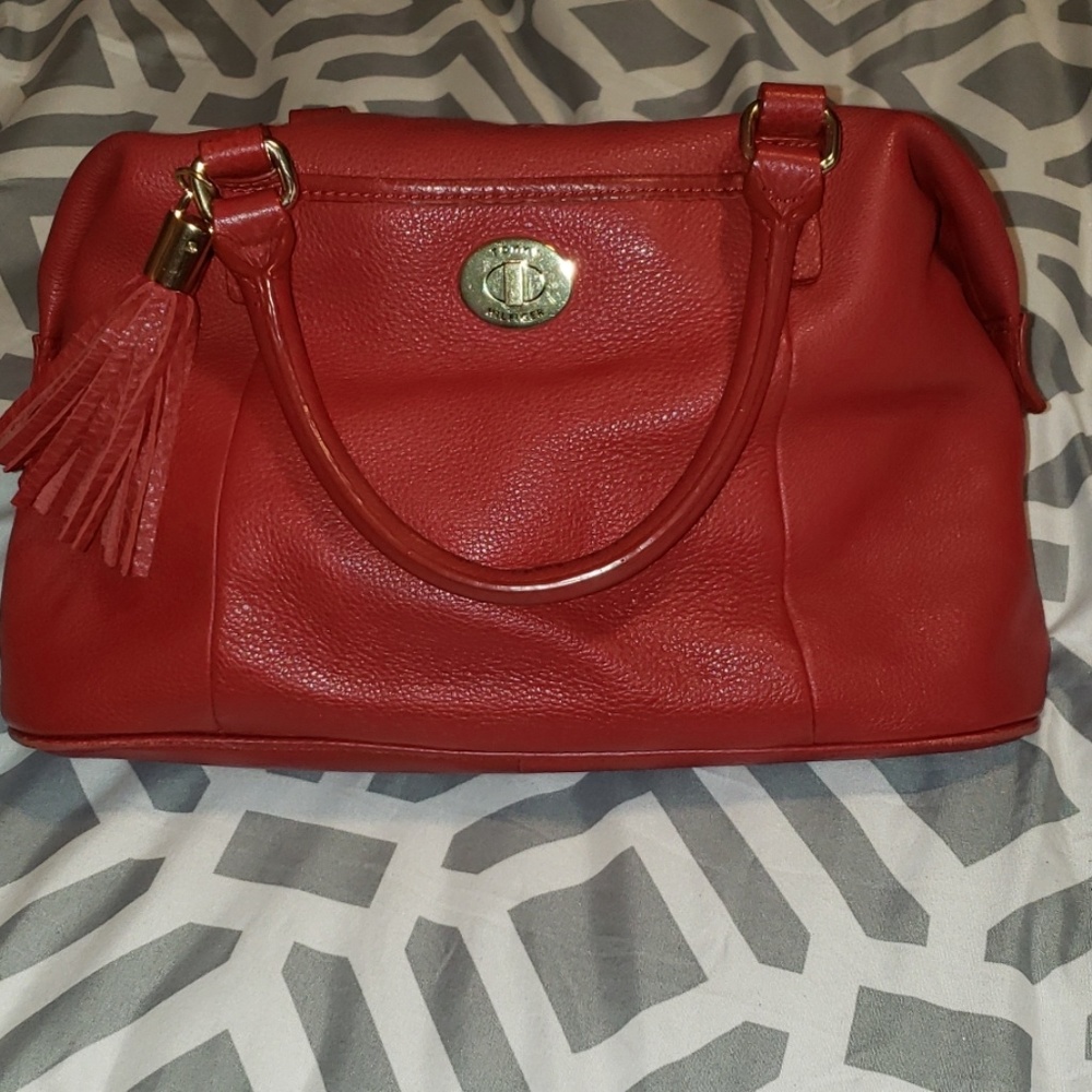 Red Leather Tassel Satchel -  Tommy Hilfiger